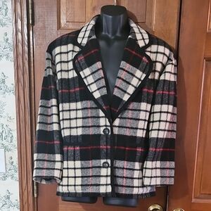 Vintage Talbots Black and White Plaid Blazer with Red AccentsSz 6